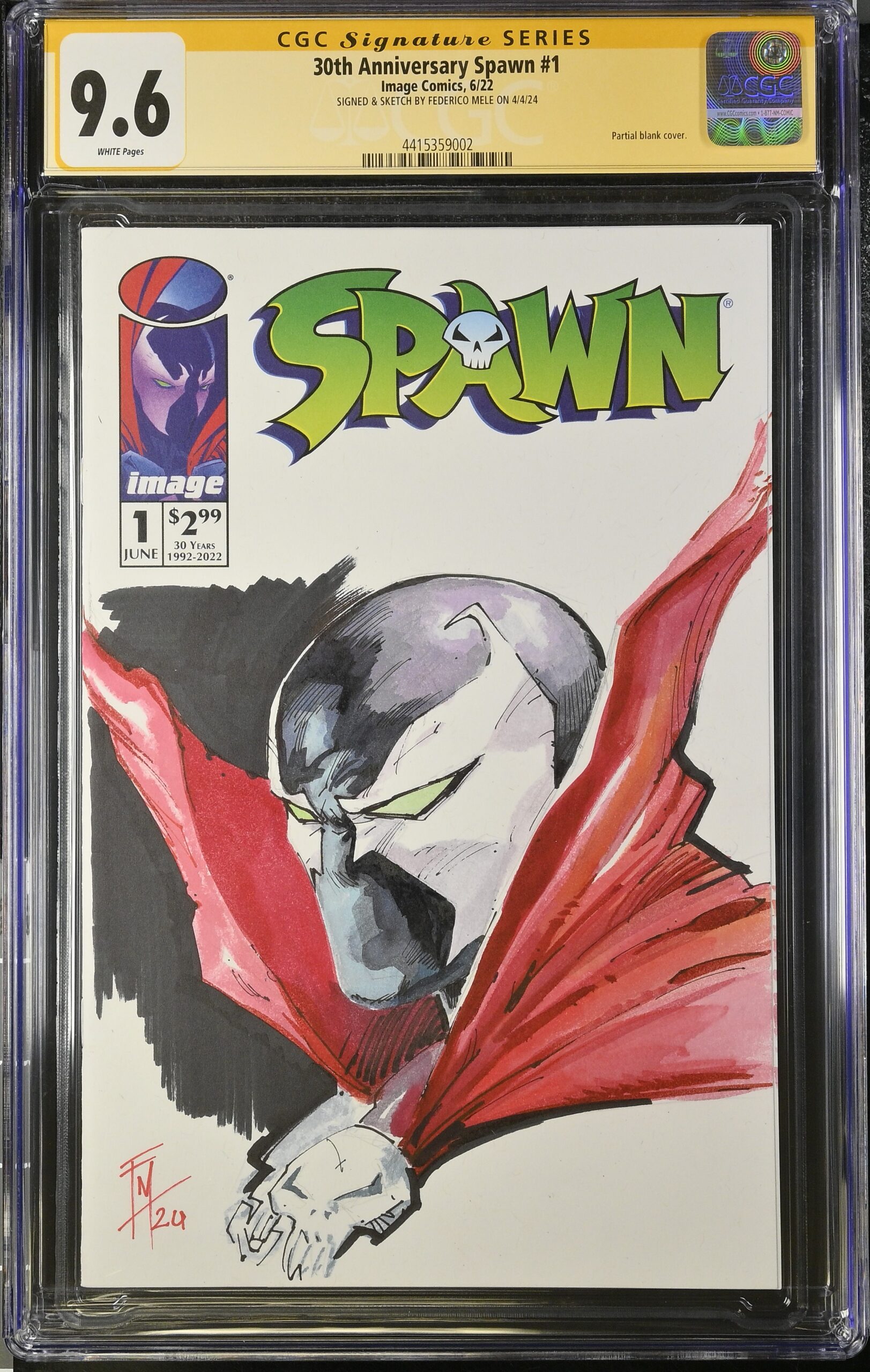 CGC 9.6 30TH ANNIVERSARY SPAWN SIGNED & SKETCH FEDERICO MELE