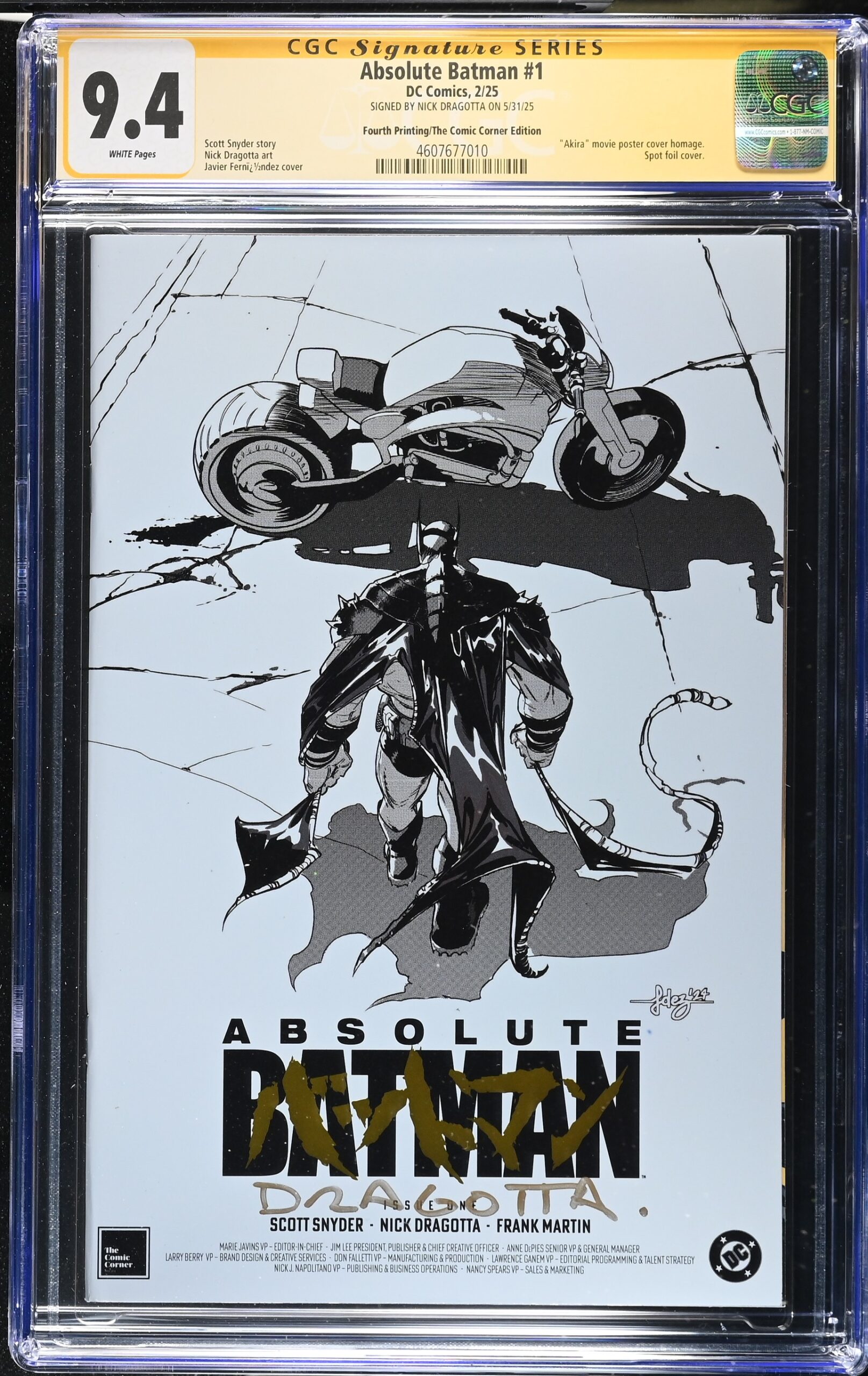 CGC ABSOLUTE BATMAN 9.4 SIGNED DRAGOTTA